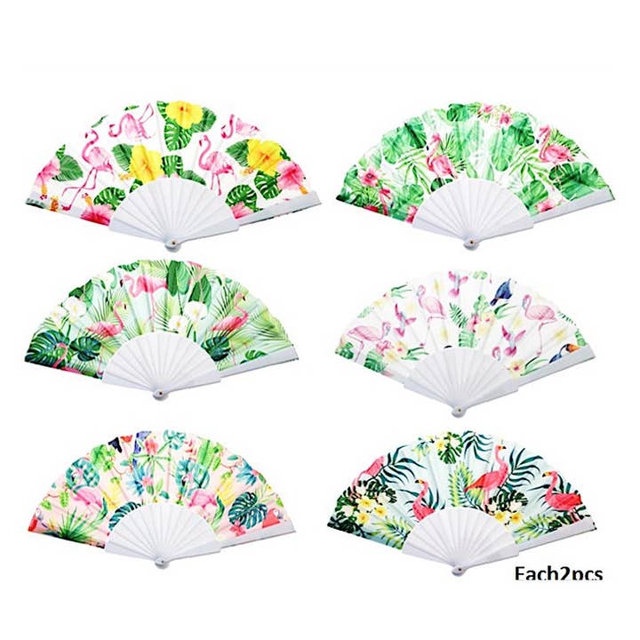 Atlas Fashion - Wholesale Handheld Folding Fan - Assorted Tropical Flamingo Fans1