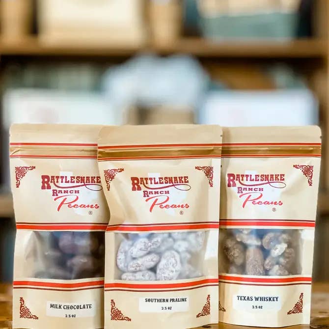 Rattlesnake Ranch Pecan Co. - Wholesale Nuts - Pre-Order 3.5 oz. Snack Size Kraft Bags (Heat-Sensitive)