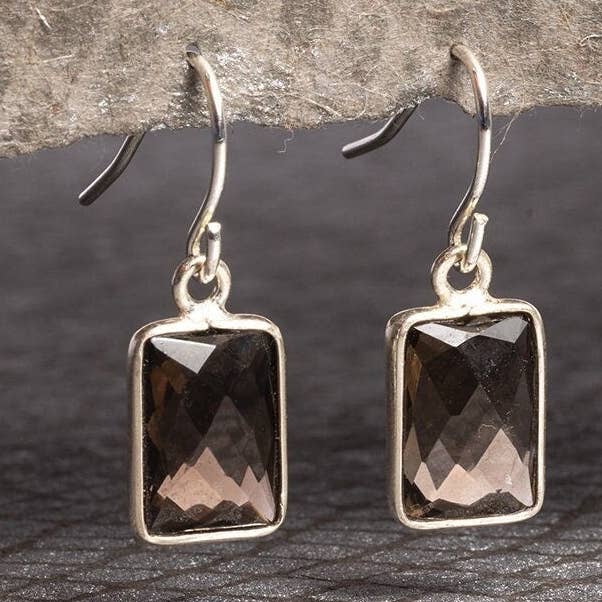 Smoky Quartz Pillow Shape Drop Earrings in 925 Sterling Silver for wholesale by Soul & Little Rose