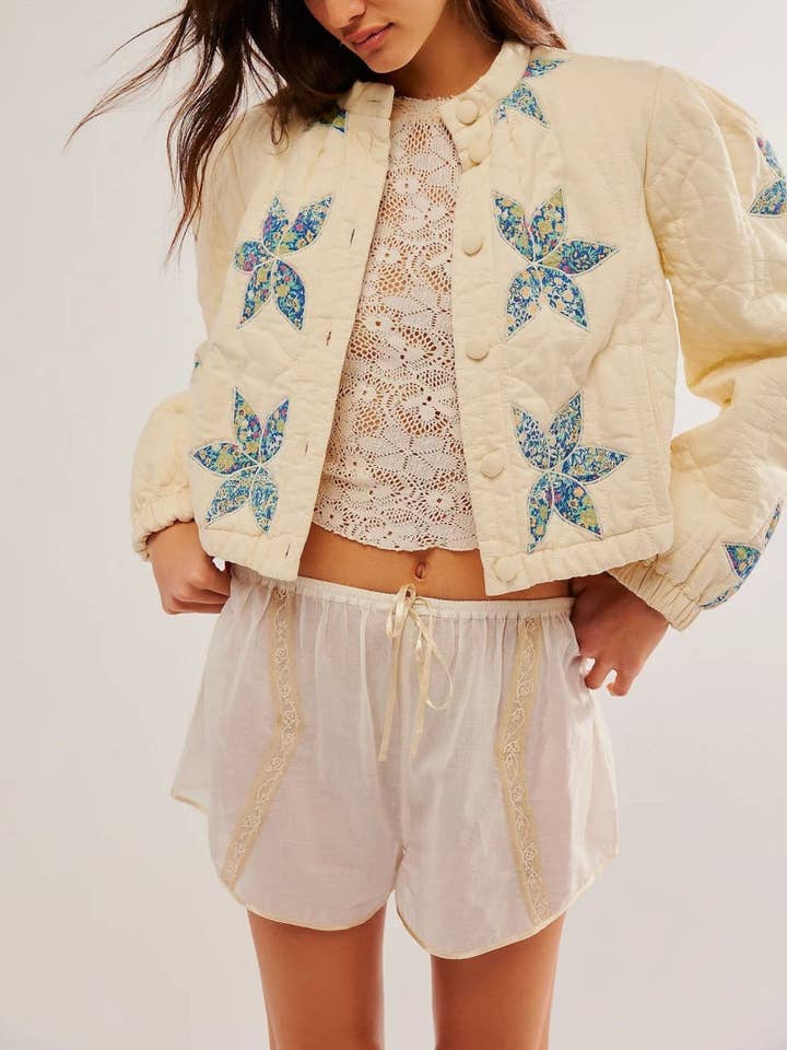 DE VAVE - Wholesale Jacket - Women's - Quilted Jacket with Floral Applique