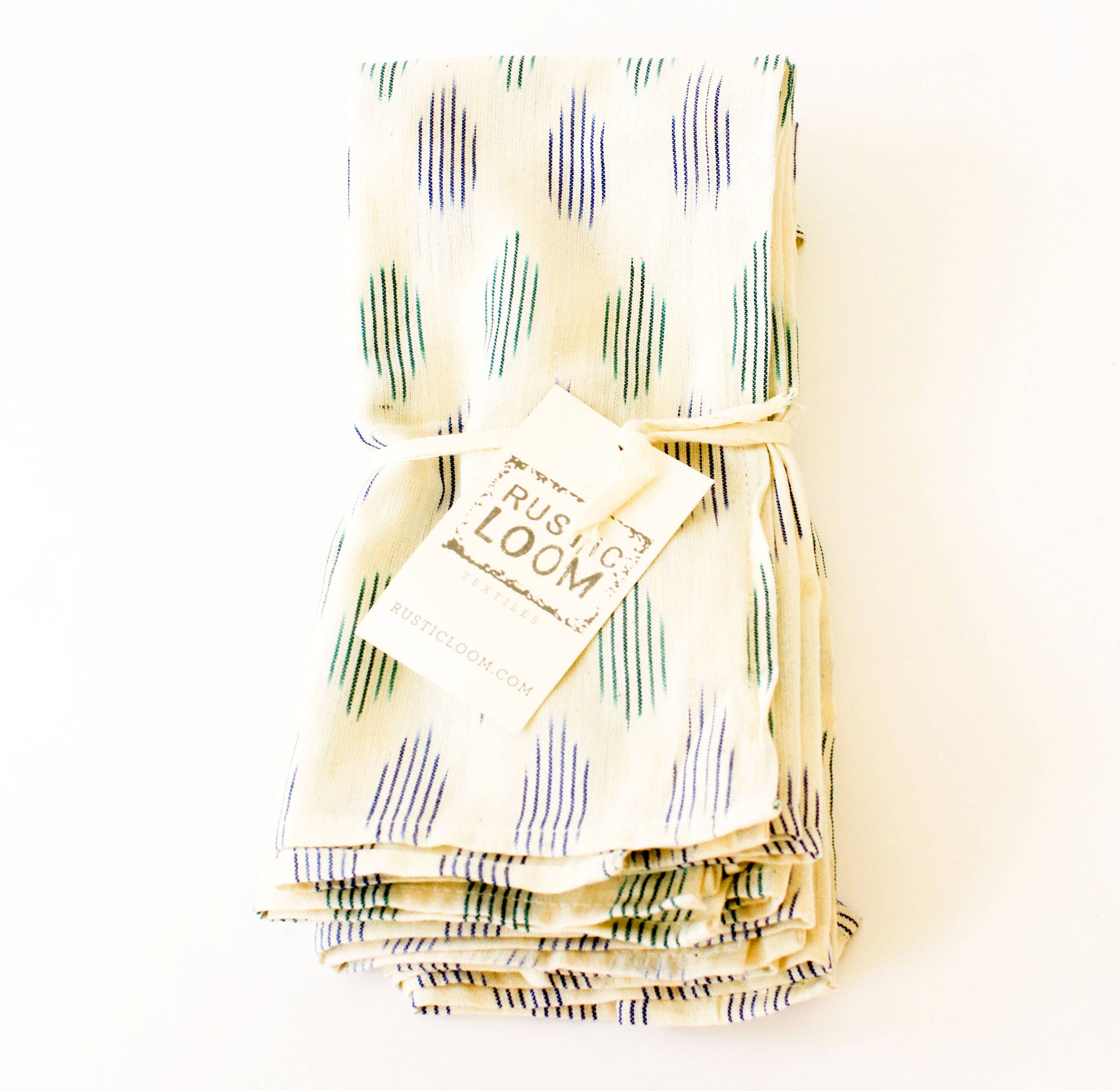 Rustic Loom – wholesale Middags- och tygservett – Vit blå grön modern prick Ikat bomull servett Set1