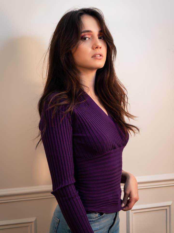 Geribbelde overslagtop van zijde-elastaan voor wholesale door jw.atelier