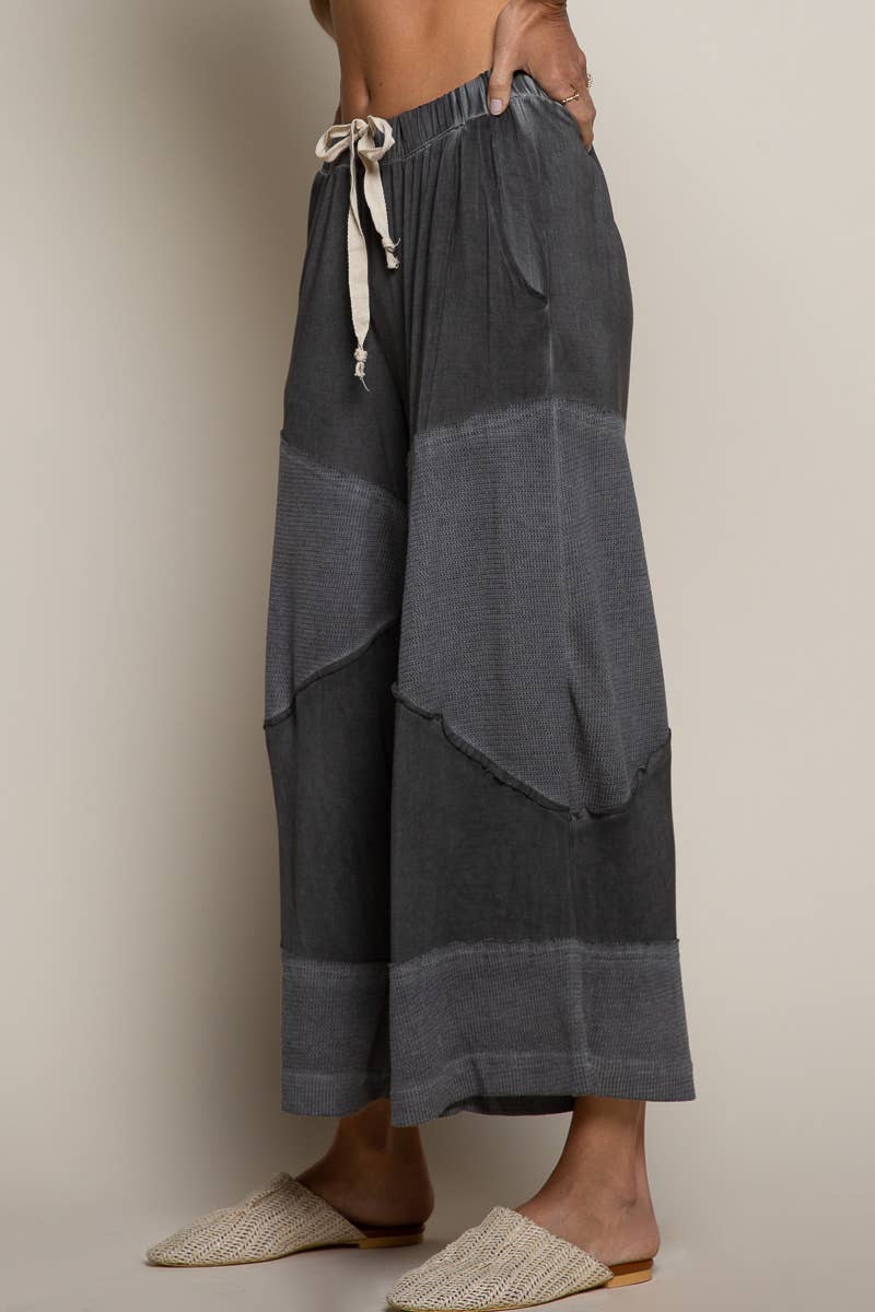 Pol Clothing - Wholesale Pants - Women's - Contrast ribbed elastic waist casual knit culottes pants27