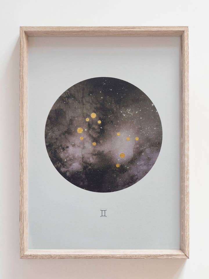 GEMINI Zodiac Constellation Art Print with Hand-Painted Gold Stars for wholesale by Angela Britton