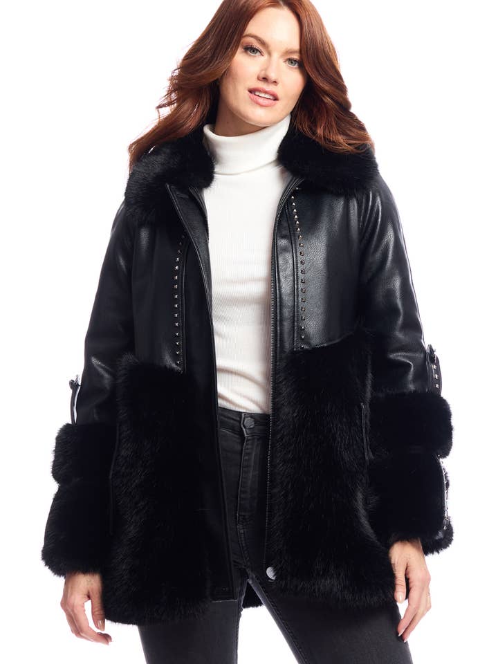 Abrigo de piel sintética y piel sintética Black Diamond para venta al por mayor de Donna Salyers Fabulous-Furs