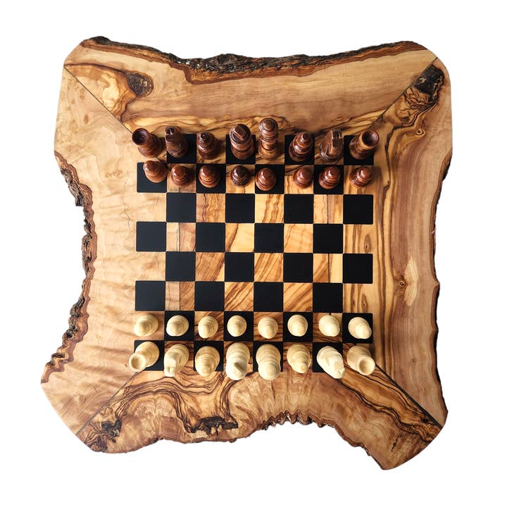 Dyari - Wholesale Board Game - Olive Wood Chess board with Vibrant Epoxy Squares.
