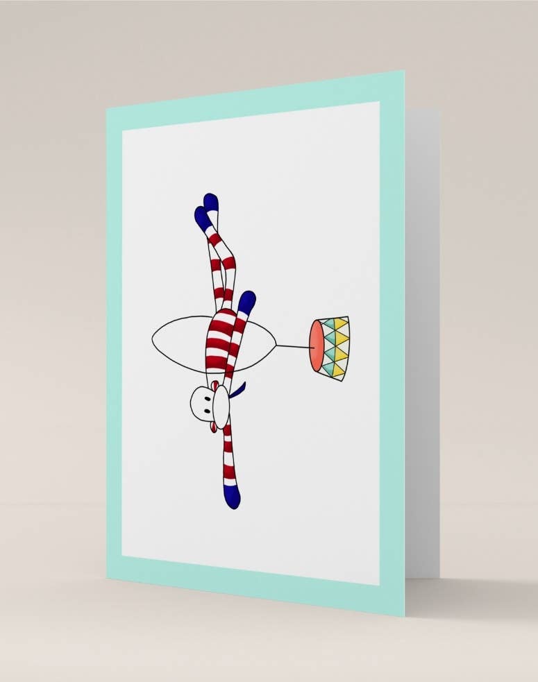 Monsieur Chaussette - Wholesale Birthday Card - Double card - Cirque Cerceau vert1