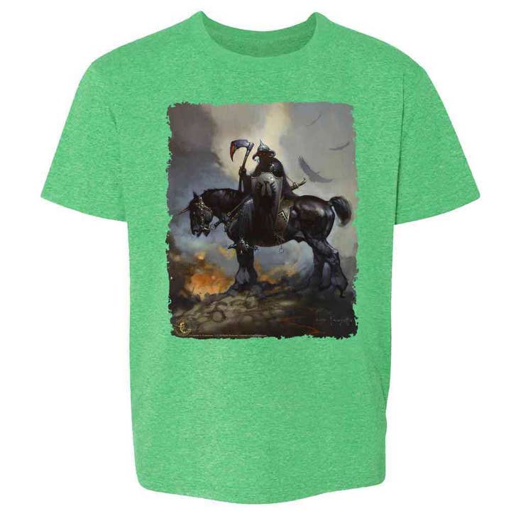 Pop Threads - Venta al por mayor Camiseta serigrafiada - Niños - Camiseta Death Dealer de Frank Frazetta Art Horror para niños y jóvenes3