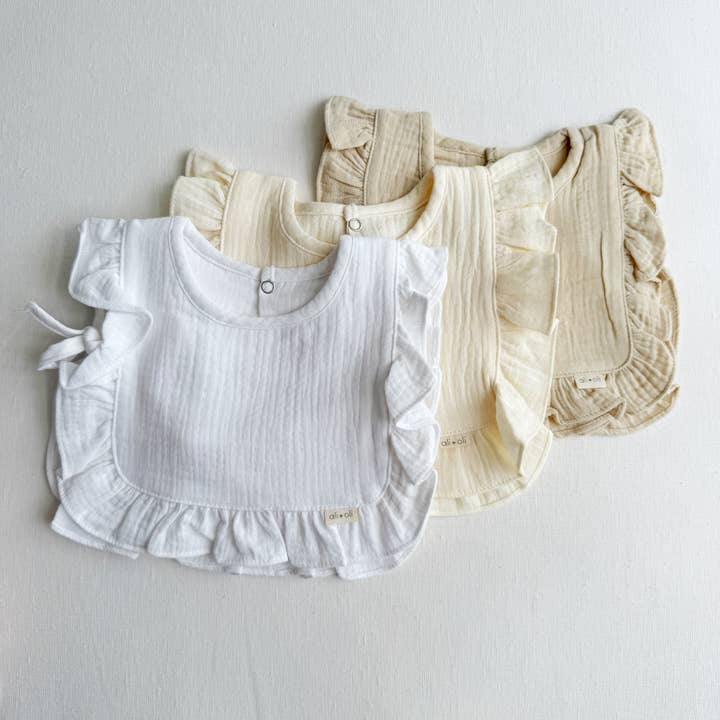 Ali+Oli - Wholesale Baby Bib - Baby - Muslin Cotton Ruffle Baby Bib (White)4