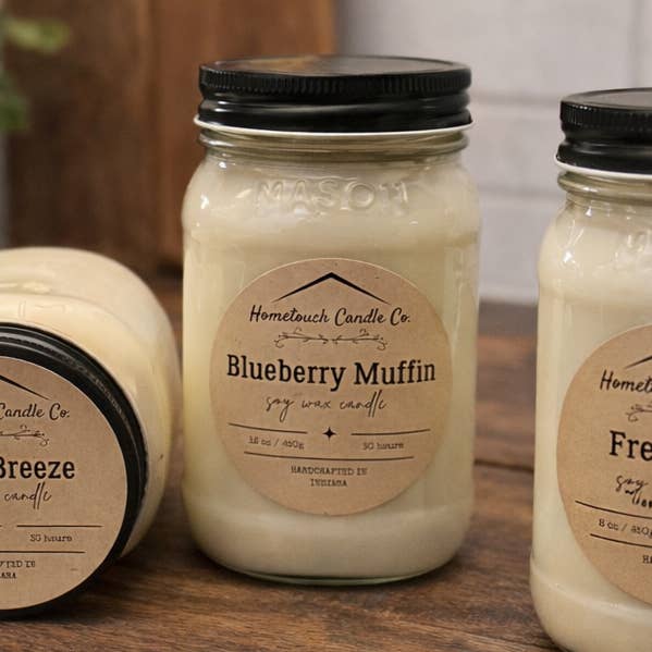 Soy Wax Mason Jar Blueberry Muffin Candle for wholesale by Hometouch Candle Co.
