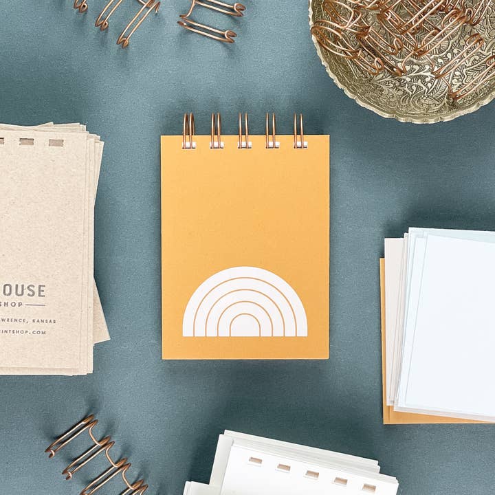 Saffron Cover Off White Ink Rainbow Mini Jotter Notebook for wholesale on Faire