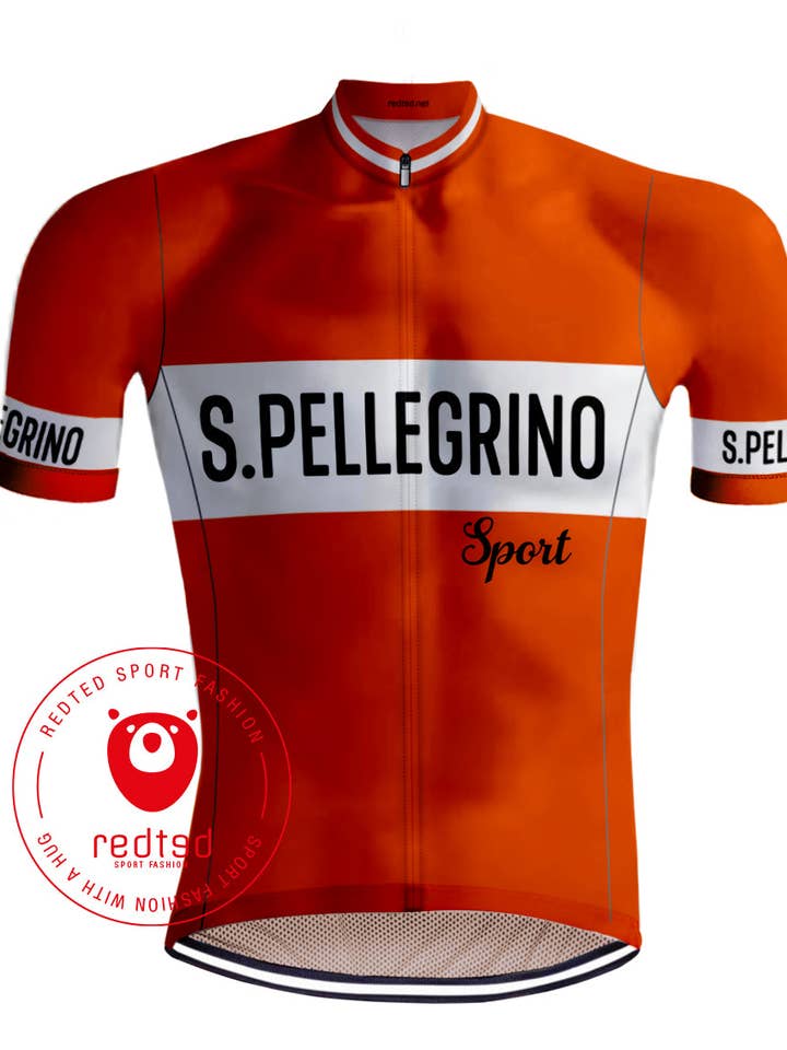REDTED - Wholesale Athletic Top - Men's - Retro Cycling Shirt San Pellegrino Orange - REDTED