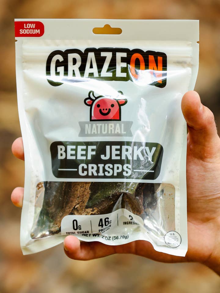 GrazeOn Natural Beef Jerky Crisps- High Protein, No Sugar, Crunchy Air-Dried Meat Snack, All-Natural - 2.0 oz for wholesale by GrazeOn
