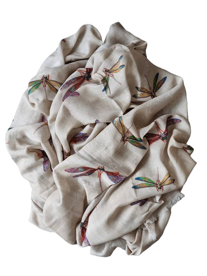 ÉCHARPE EN COTON MULTICOLORE À IMPRIMÉ LIBELLULE pour la vente par Salisa Scarves