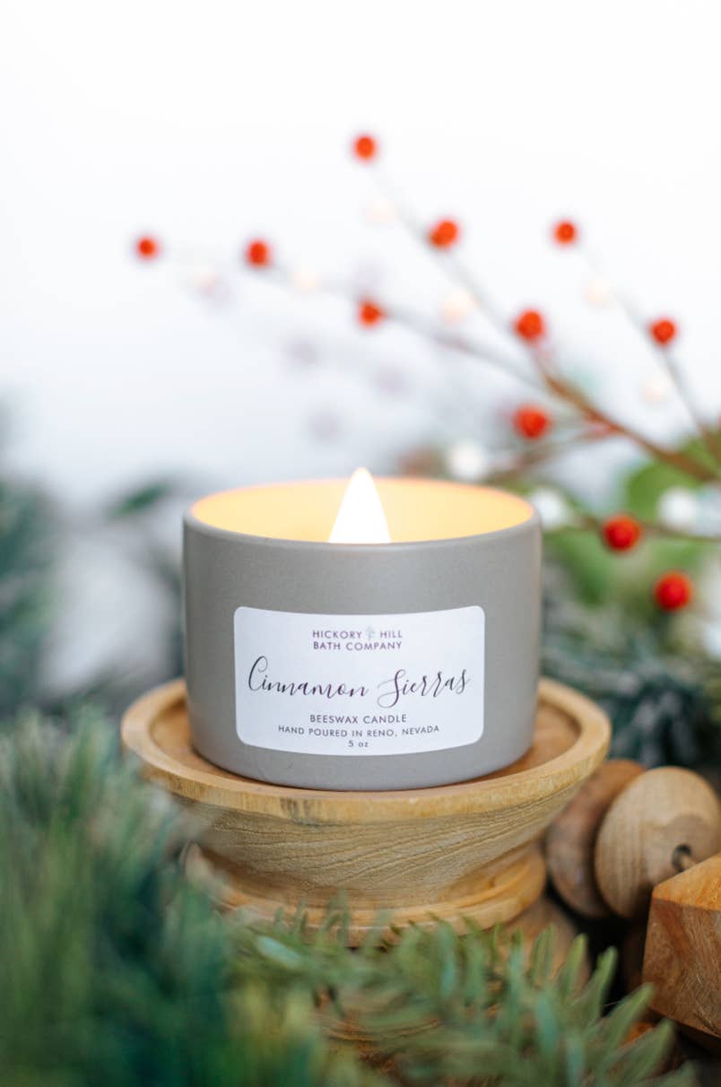 Hickory Hill Bath Company - Wholesale Jar/Filled Candle - Cinnamon Sierras Christmas Winter Beeswax Candle 5oz