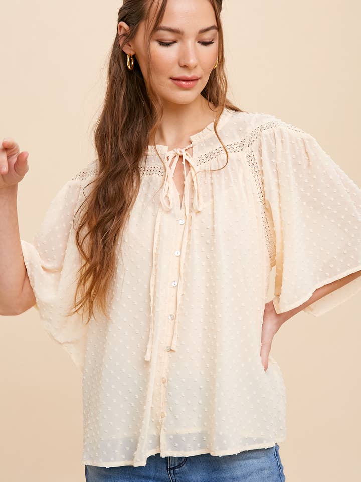 SWISS DOT CHIFFON BUTTON FRONT BLOUSE for wholesale by In Loom