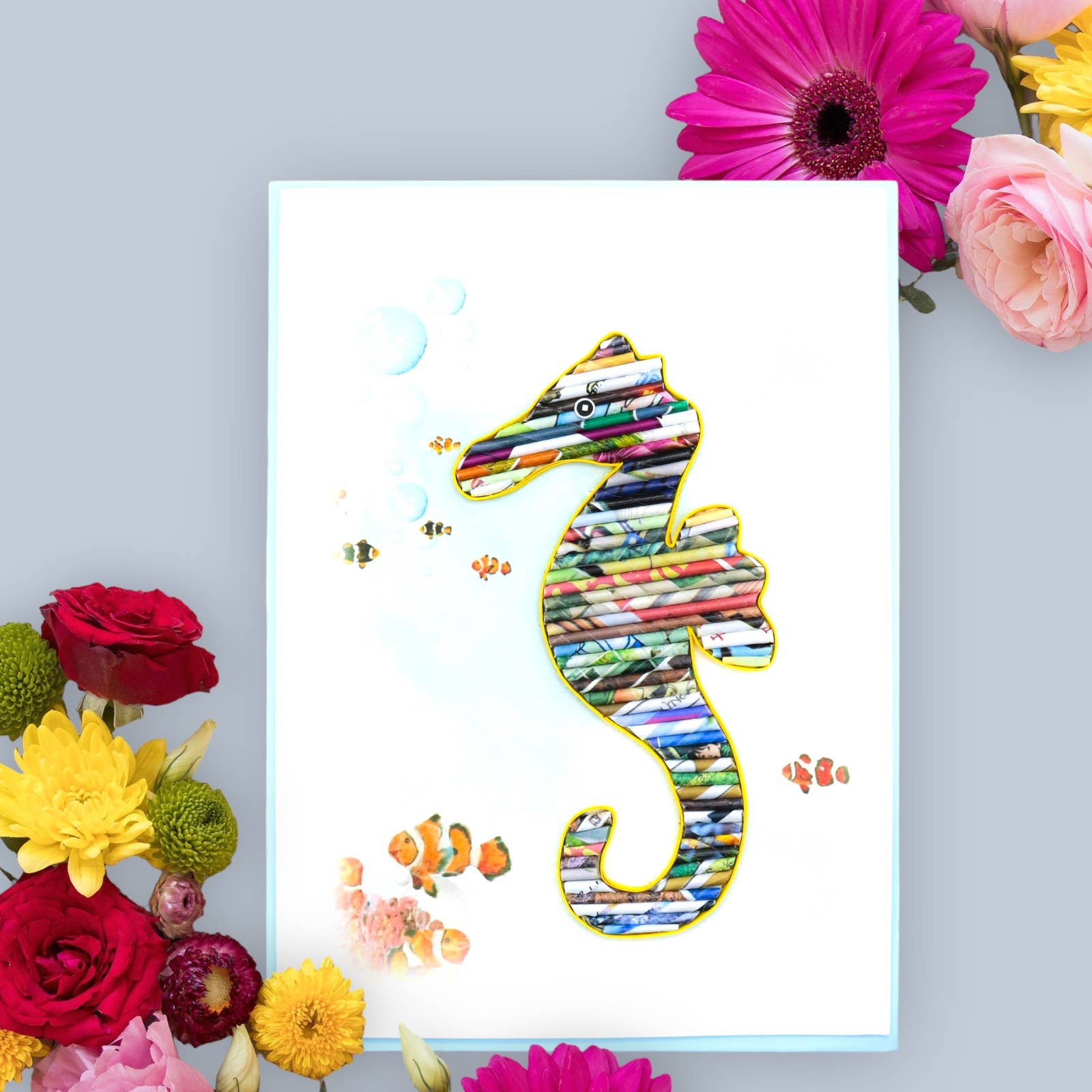 Loving Nature – wholesale Everyday greeting card – Rolled Paper Seahorse Card Handmade from Recycled Magazine8