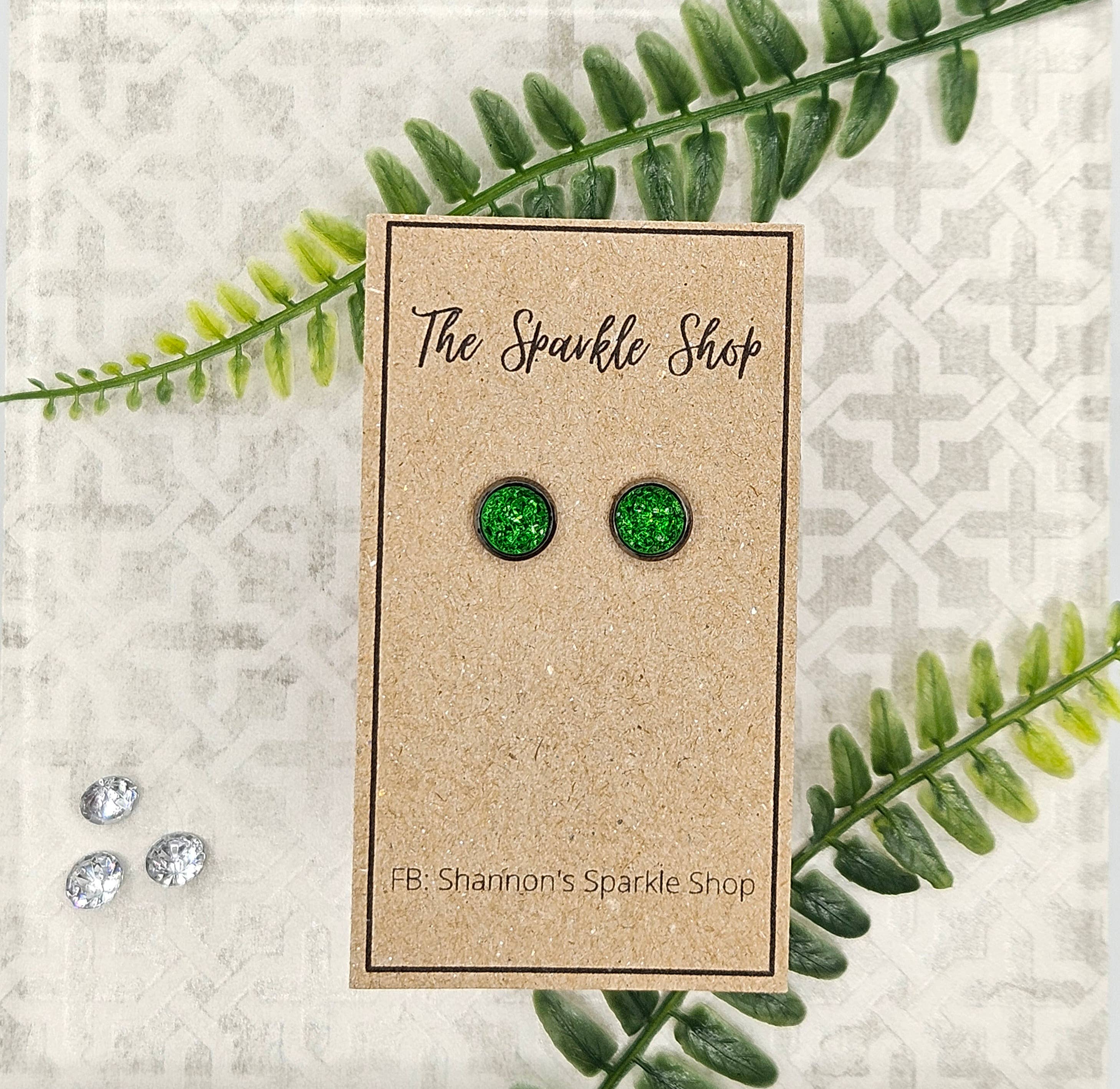 The Sparkle Shop - Wholesale Stud/Post Earrings - Druzy Stud Earrings (Handmade 8mm) - Emerald Green3