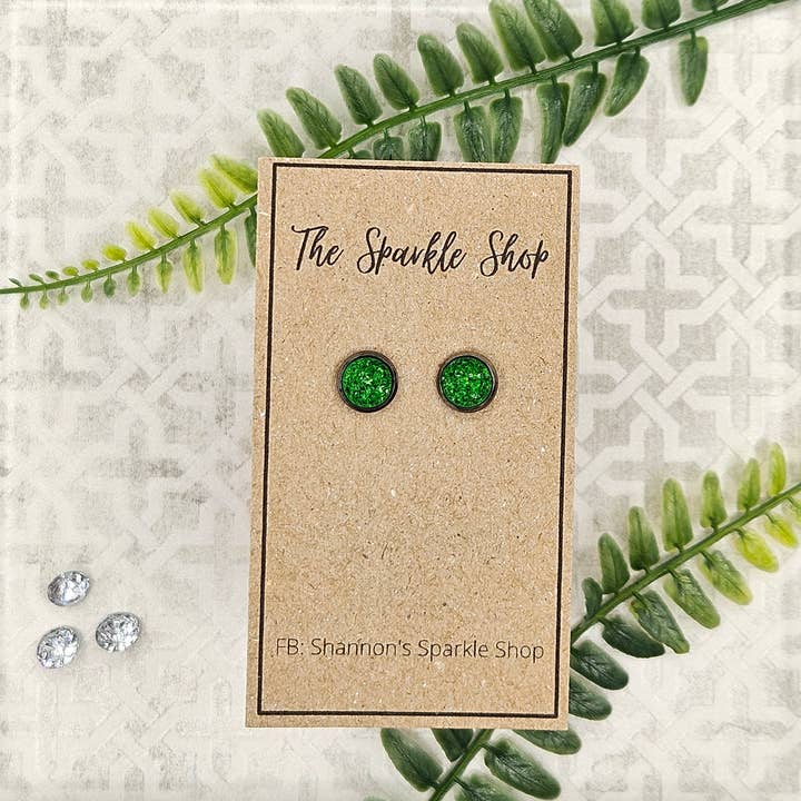 The Sparkle Shop - Wholesale Stud/Post Earrings - Druzy Stud Earrings (Handmade 8mm) - Emerald Green3
