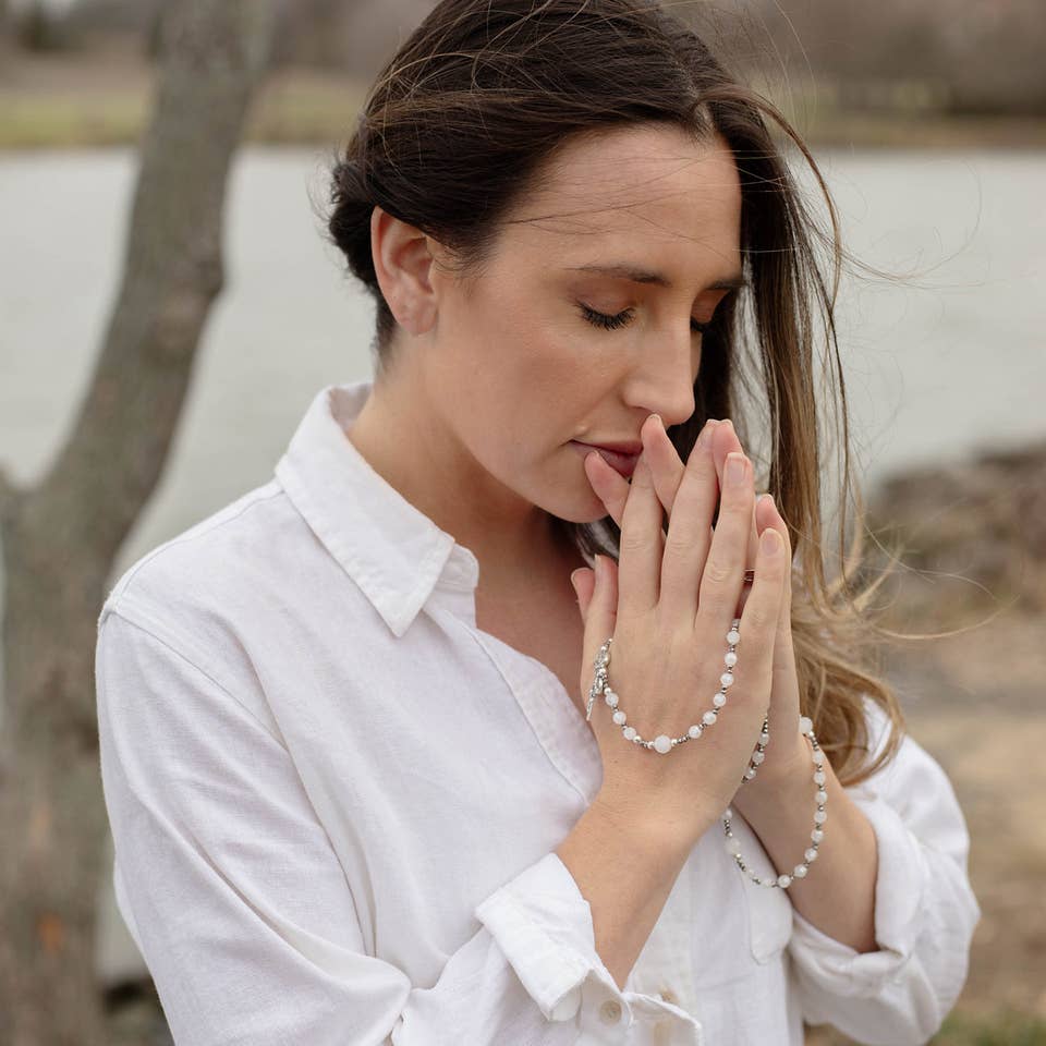 My Saint My Hero - Wholesale Beaded Bracelet - Miracles Rosary Wrap Bracelet - Silver / Blue4