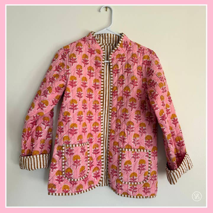 hey friends - Wholesale Jacket - Women's - Quilted REVERSIBLE Floral & Stripe Jacket