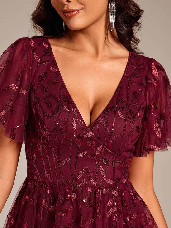 Ever-Pretty - Wholesale Dress - Women's - Exquisite Ruffles Sleeve Tulle Sequin Dresses