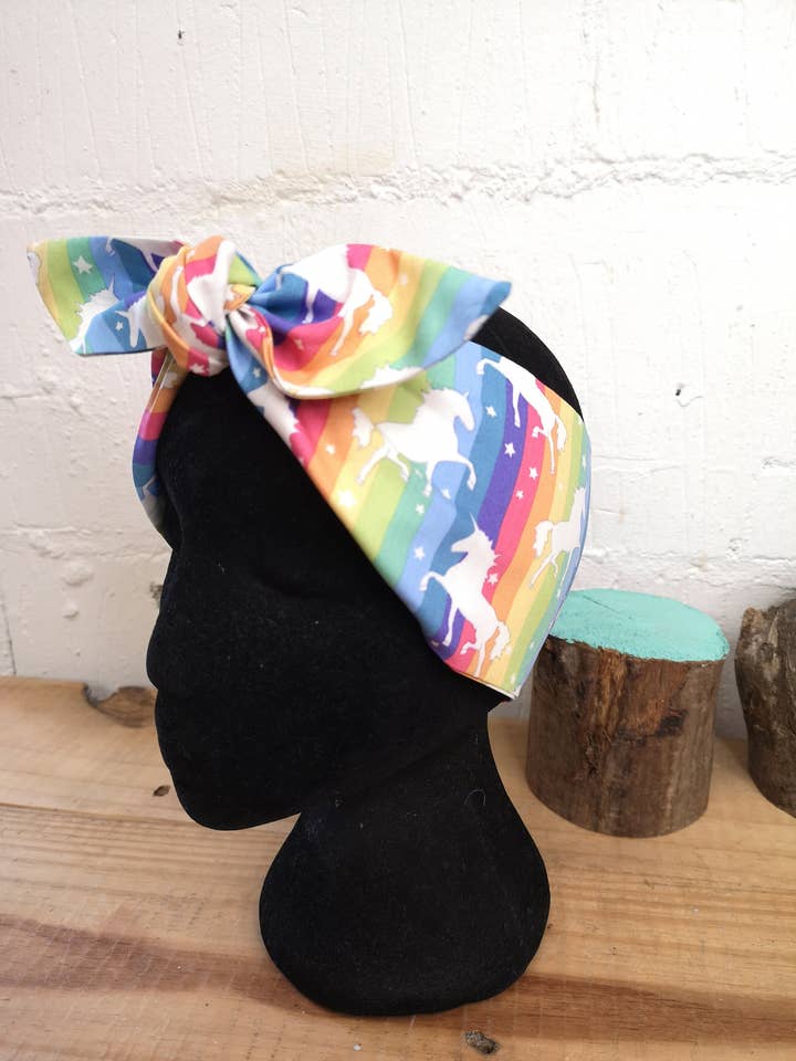 Rainbow bright unicorn stripey head scarf hair wrap pin up for wholesale by Aye Aye
