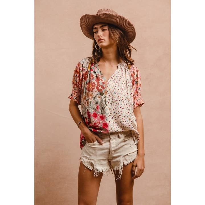 WOVEN PRINT MIX AND MATCH PEASANT TOP for wholesale on Faire
