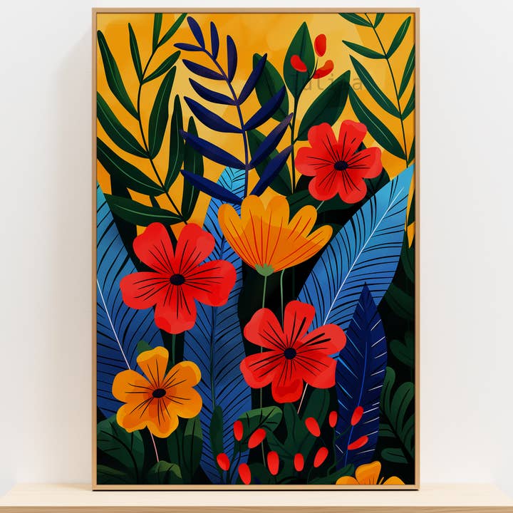 Art mural botanique maximaliste – Affiche de fleurs tropicales audacieuses pour la vente par IuliiaArtPrints