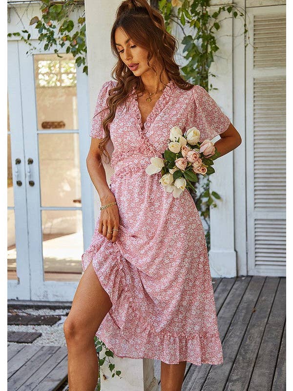 ePretty - Wholesale Dress - Women's - SZ25-DR23049 Floral Print Ruffle Trim Dress10