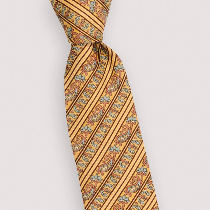 Steven Land - Wholesale Necktie – Men’s - The Swedish Paisley Silk Tie | 100% Silk | Yellow