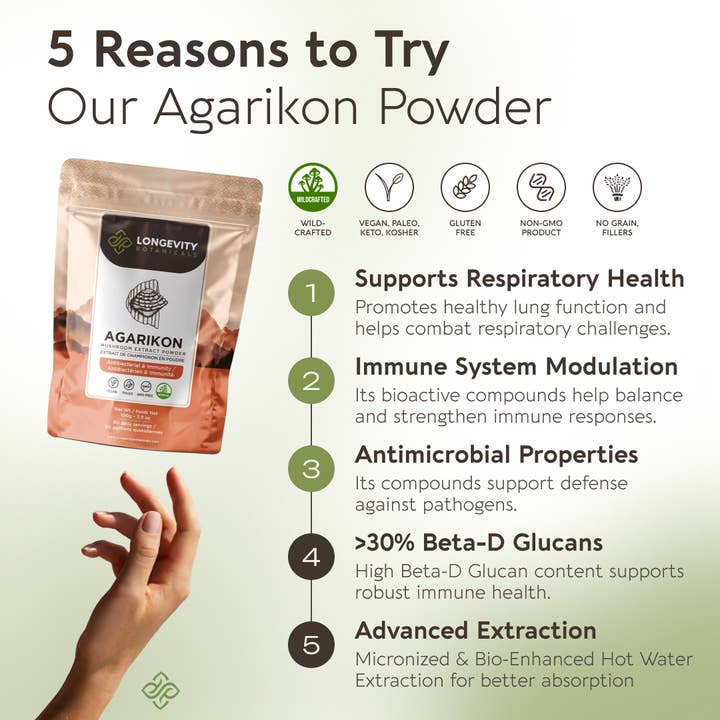 Longevity Botanicals - Wholesale Protein/Superfood Powder - Organic Agarikon Mushroom Extract Powder 100g