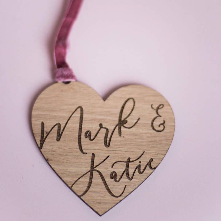 Personalised Oak Wooden Heart, Valentine’s Gift for wholesale by The Flamingo Cabin