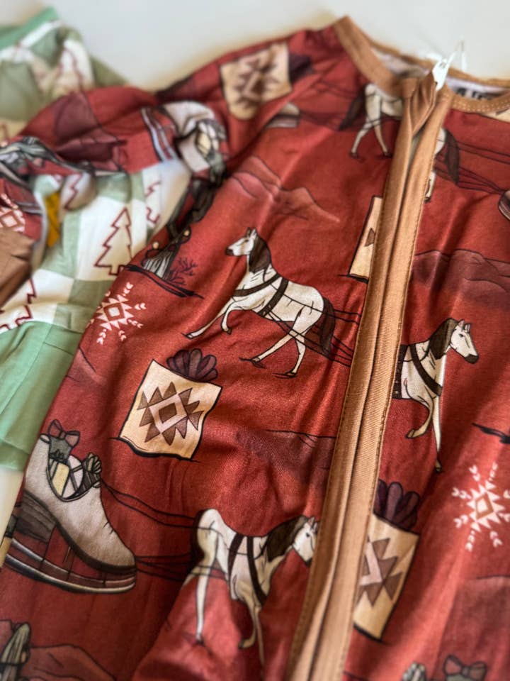 Western Christmas Bamboo Romper for wholesale by Tatum & Trace