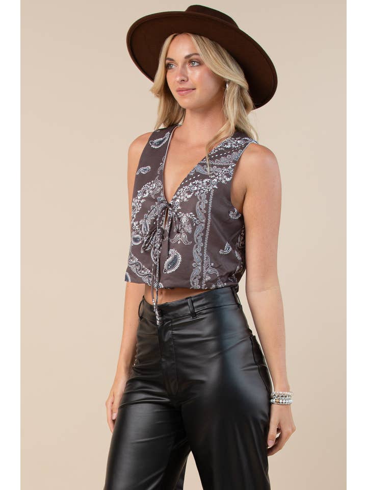 Imprimer T1587-5614-Gilet en ruban à col en V à imprimé cachemire occidental en vente sur Faire4