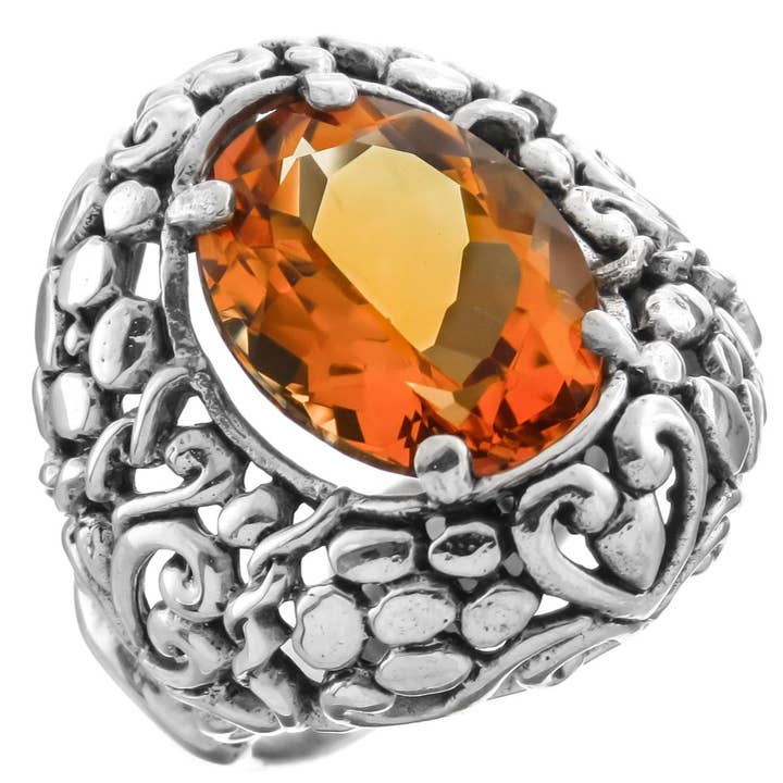 anillo de cóctel de plata de ley 925 con diseño de filigrana ovalada de citrino, tallas US 7, 8, 9 para venta al por mayor de FifiRose