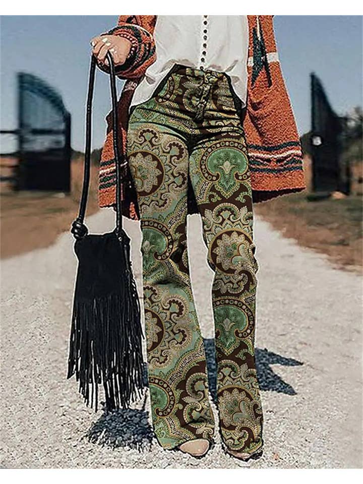 Tourtiwi - Wholesale Pants - Women's - Women's 3D Printed Wide Leg Casual Trousers Flared Pants