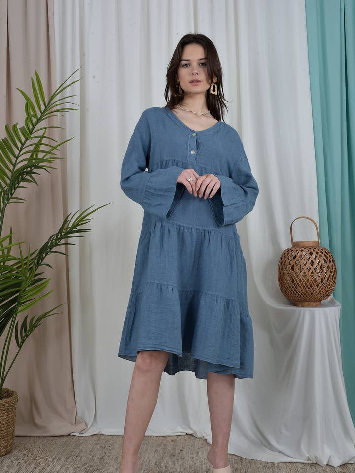 LEL-R1352L linen dress pour la vente par ORNELLA PARIS