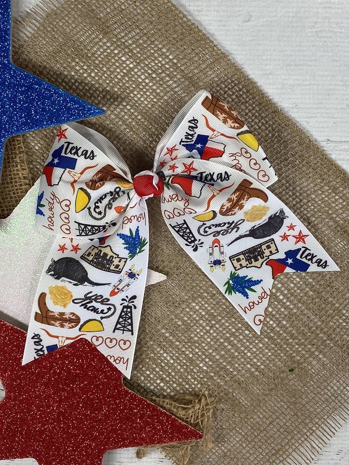 Texas Printed Ribbon Cheer Bow for wholesale by The Hair Bow Company