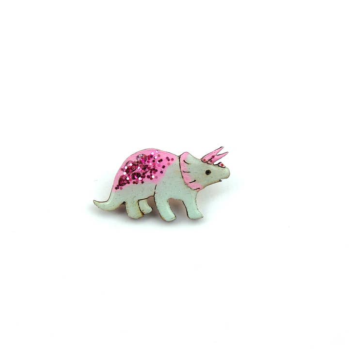 Bekbek Makes - Wholesale Brooch - Triceratops - Pastel Green & Pink (Pin Badge or Necklace)4