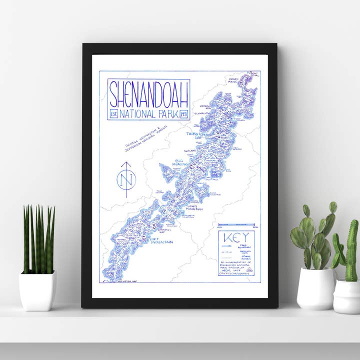 National Park Obsessed LLC - Wholesale Art Print - Shenandoah National Park Map - Hand-Drawn 9
