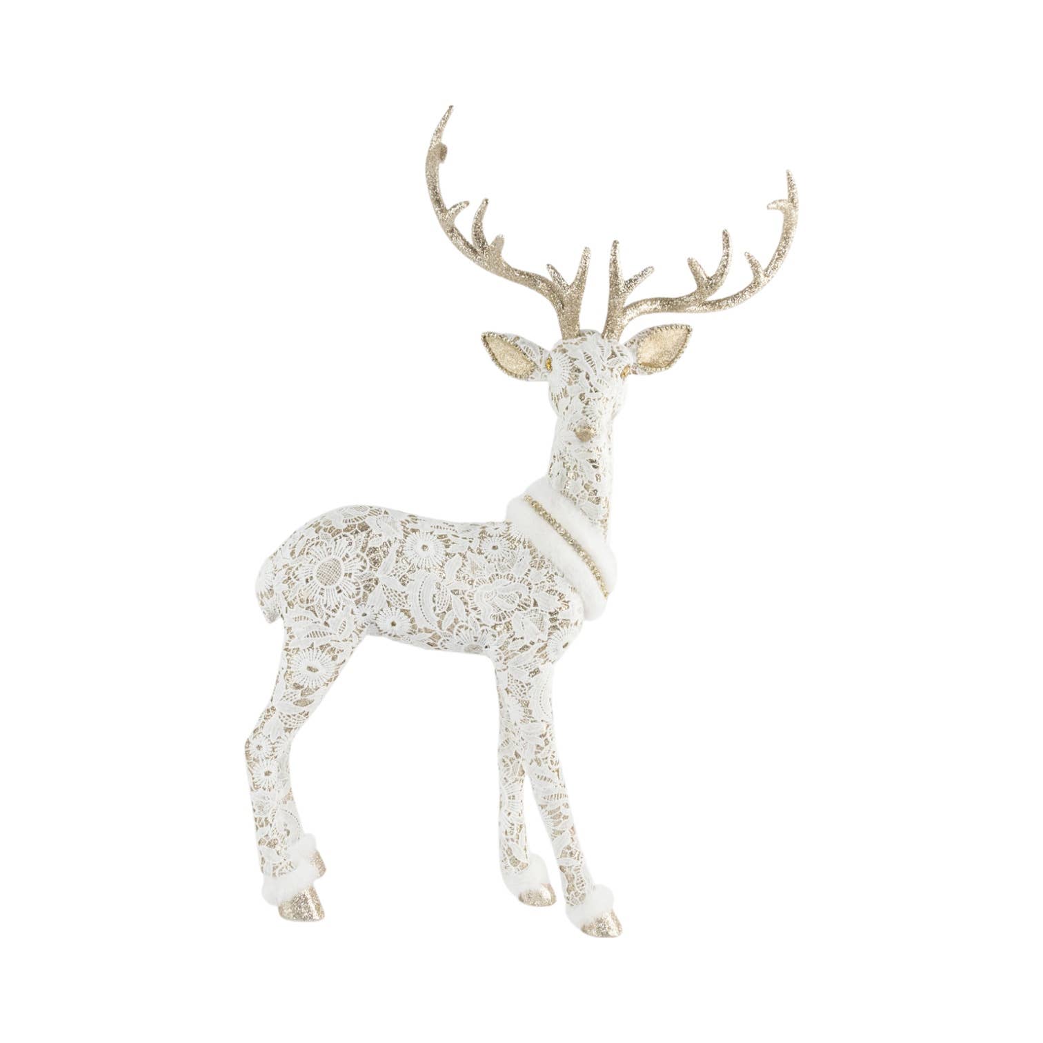 December Diamonds - Wholesale Christmas Decoration - 29in White/Gold Deer Standing