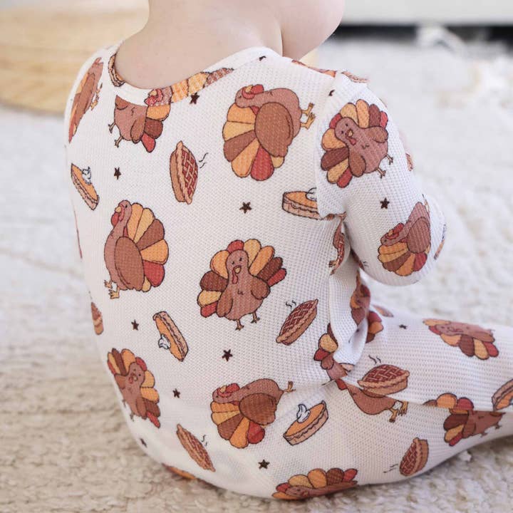 Caden Lane - Wholesale Jumpsuit - Baby - Turkey Treats Bamboo Waffle Zipper Footie2