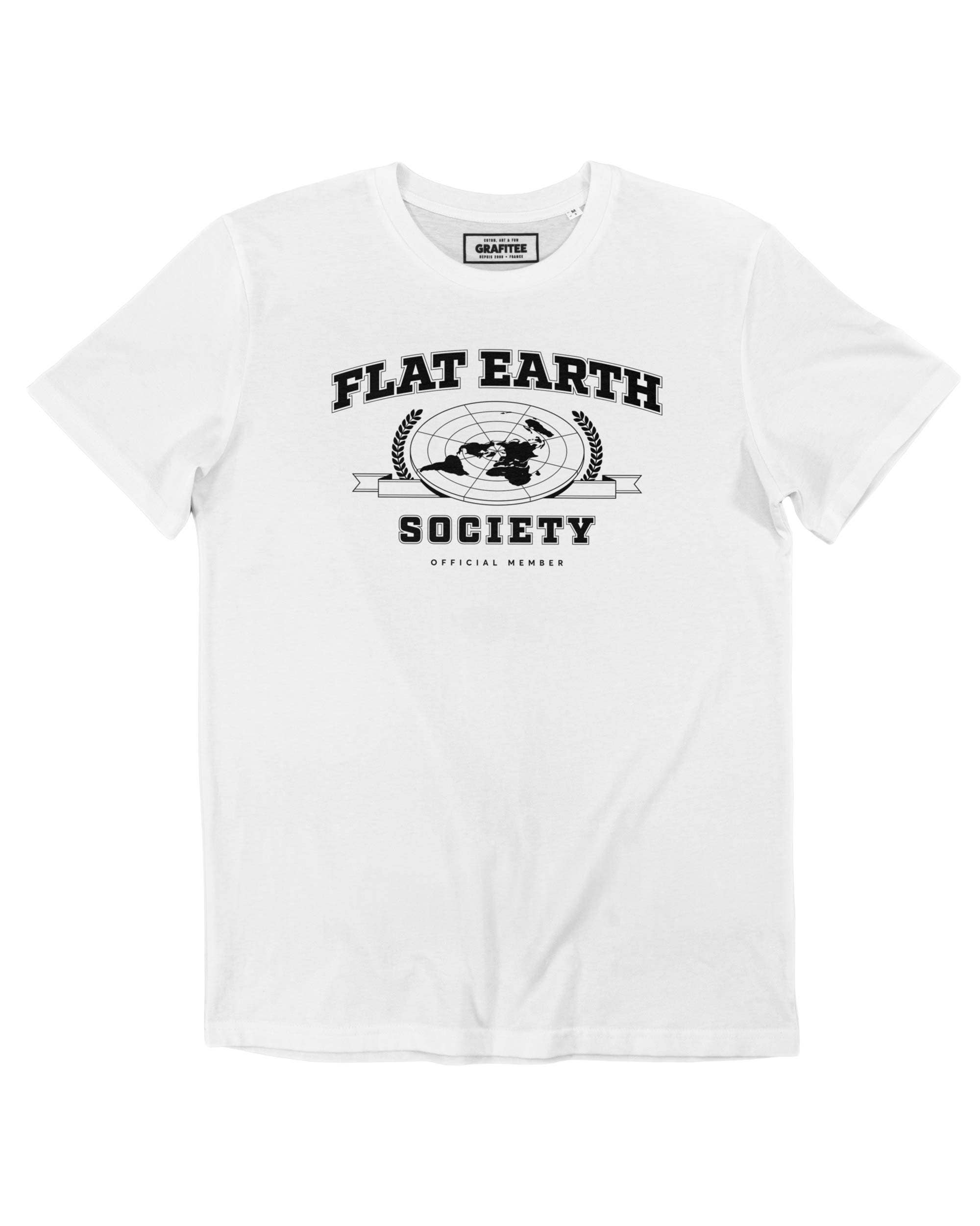 White Flat Earth Society Tee - Comedy Conspiracy Tee for wholesale on Faire