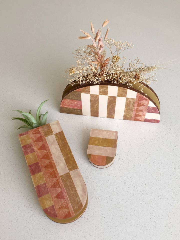 Modern Quilt Wall Planter Vases - Browns for wholesale by Stacy Wong