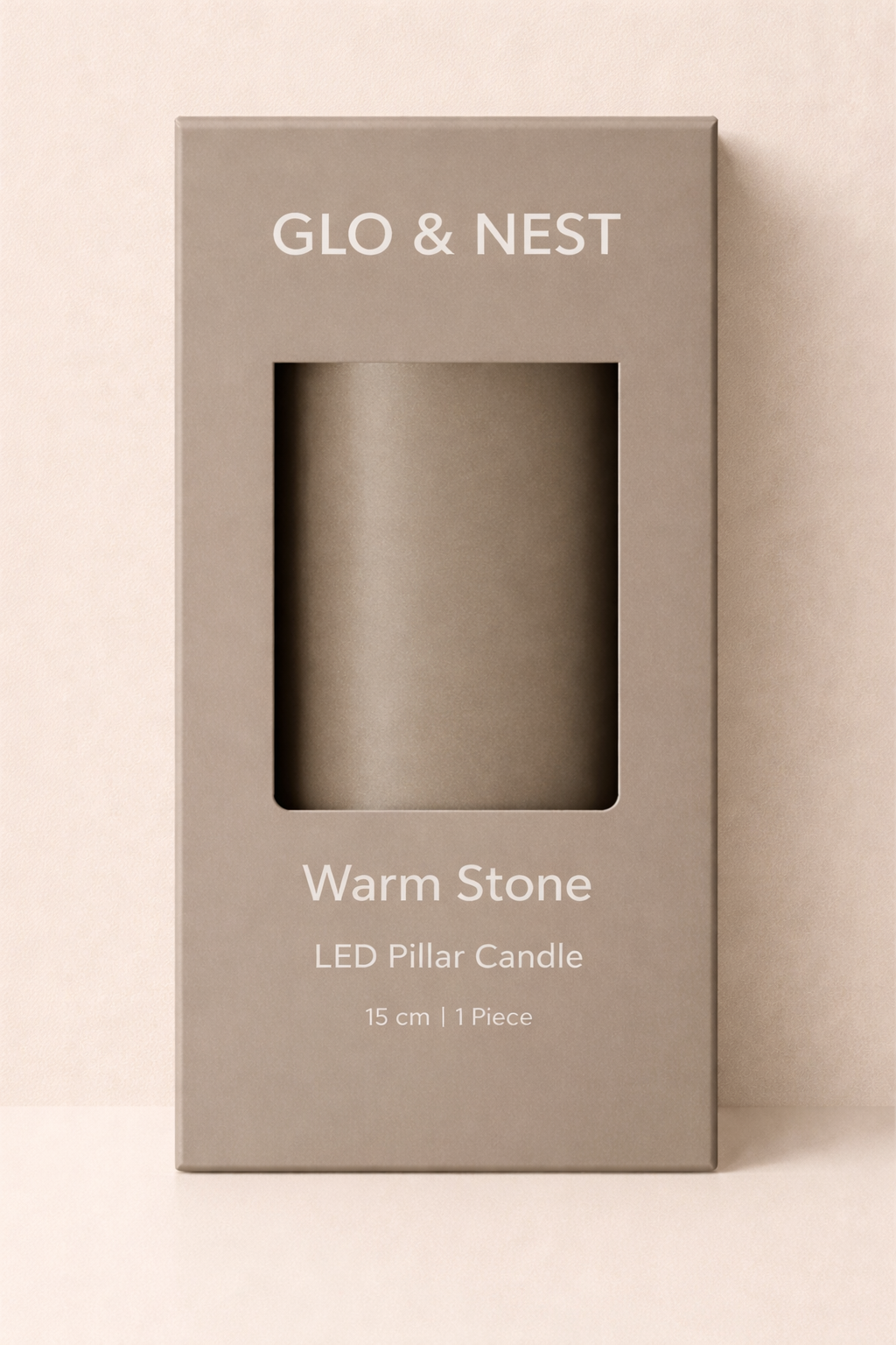 GLO & NEST - Wholesale Flameless Candle - GLO & NEST LED Pillar Candle 15cm – Warm Stone1