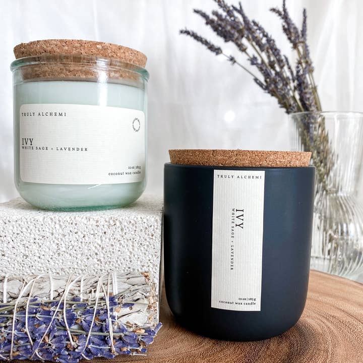 Truly Alchemi - Wholesale Jar/Filled Candle - Ivy - White Sage & Lavender {Recycled Glass Jar}4