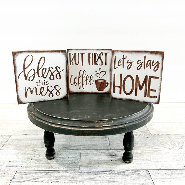 Mini wood sign | Neutral home decor | Farmhouse tiered tray for wholesale by Ruaille Buaille Co