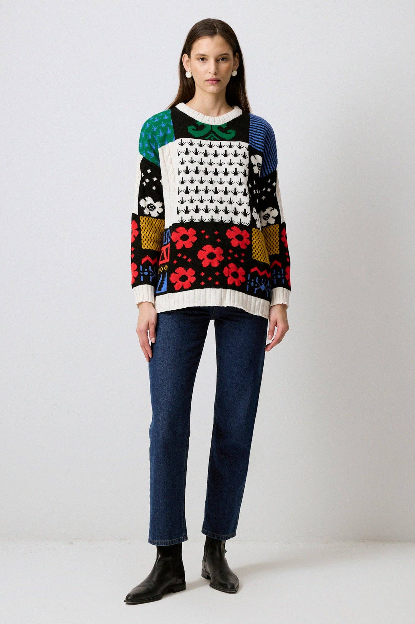 Colorblock Patchwork Patterned Knit Sweater for wholesale on Faire3
