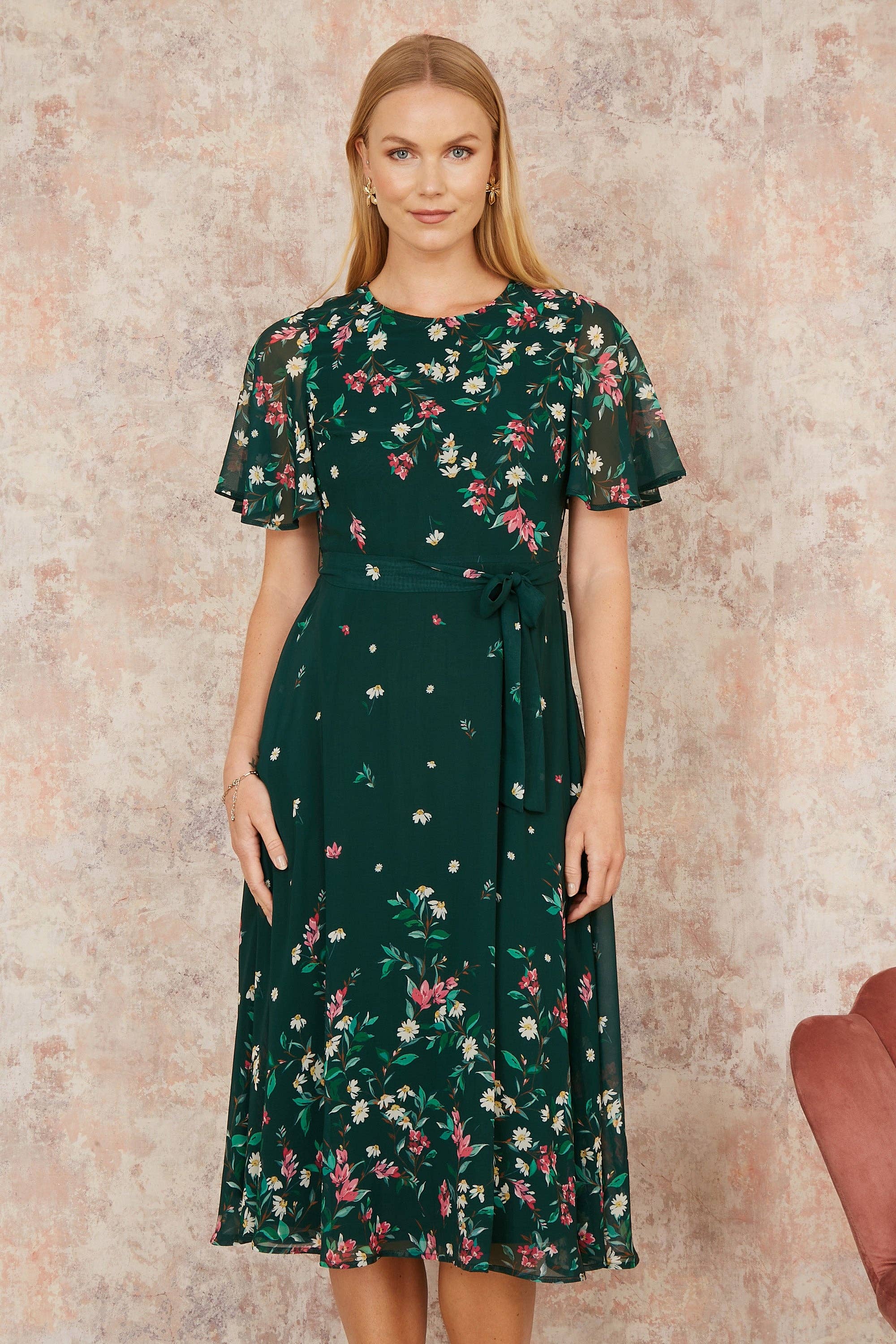 Grøn Yumi Grøn Daisy Spejl Placering Skater Kjole Med Engelærmer for engroshandel på Faire4